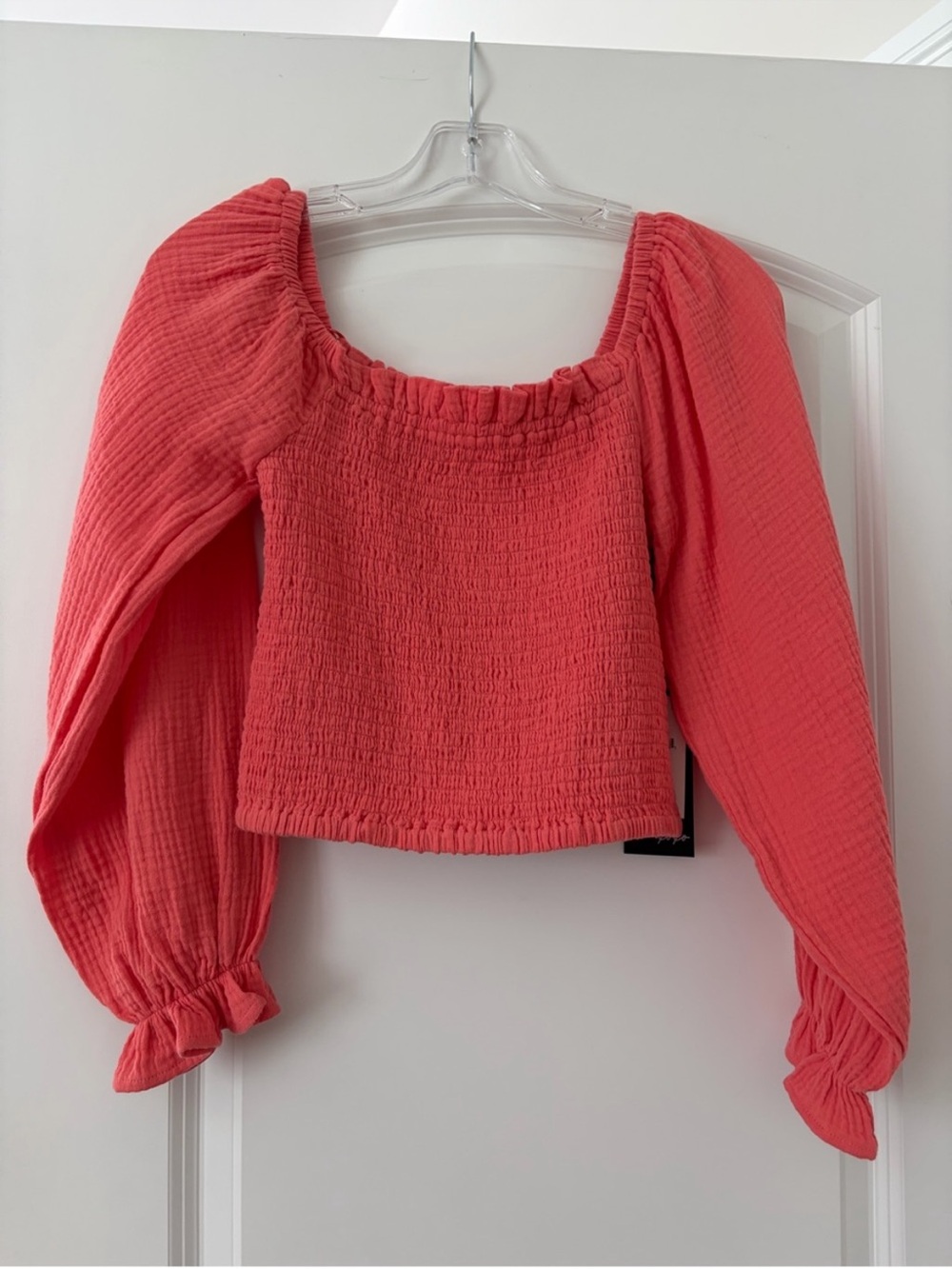 Wildfox Tea Rose Smocked Long Sleeve Crop Top Blouse NWT Size XS